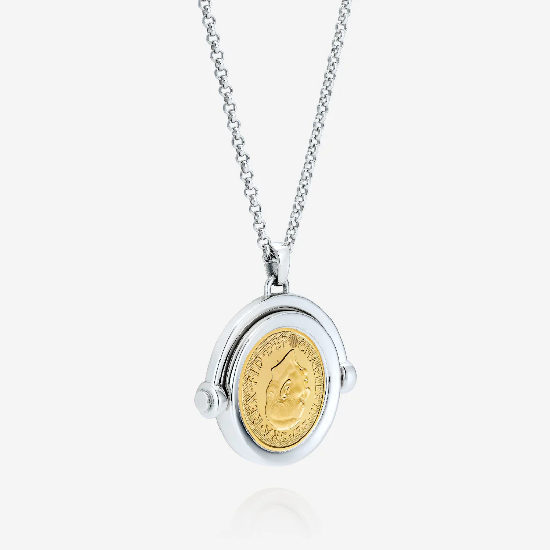 886 2026 Half Sovereign Spinning Pendant with Chain Sterling Silver - Image 9