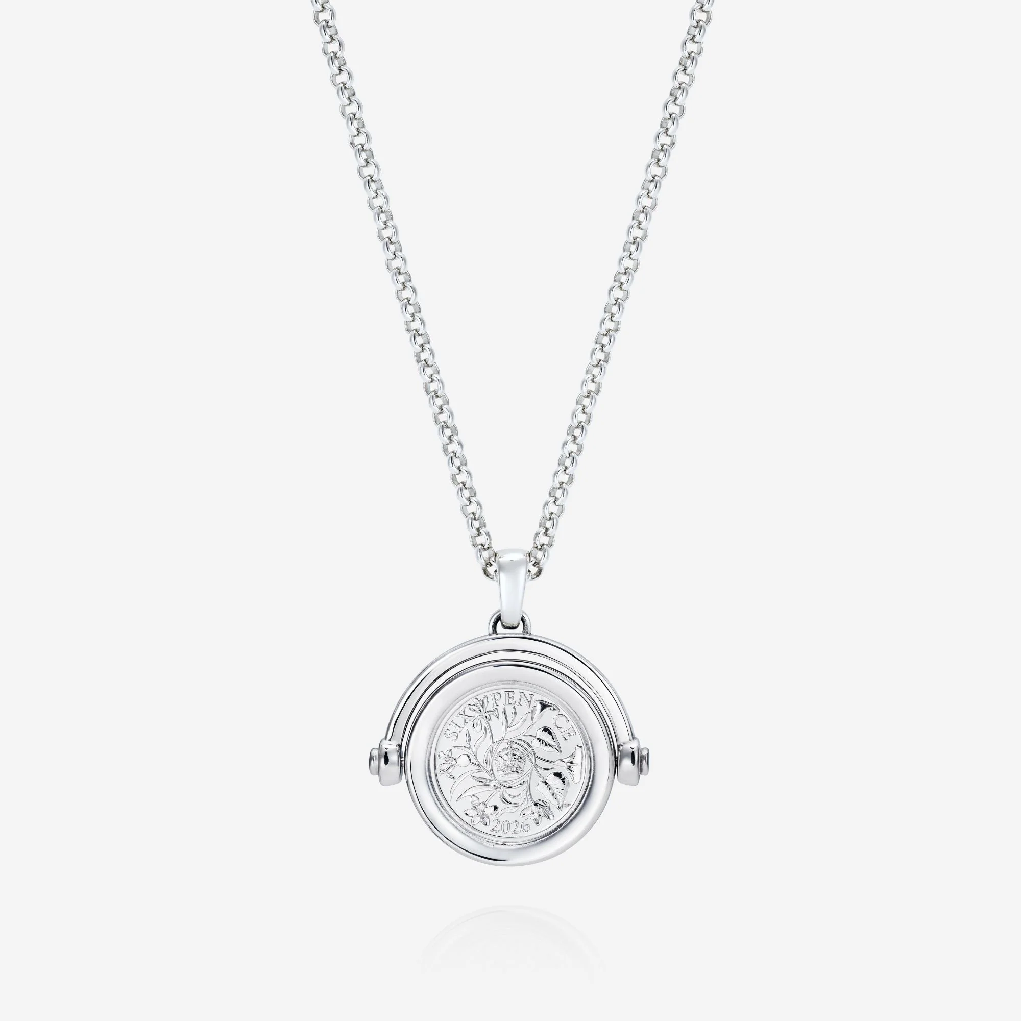 886 2026 Sixpence Coin Spinner with Chain Sterling Silver