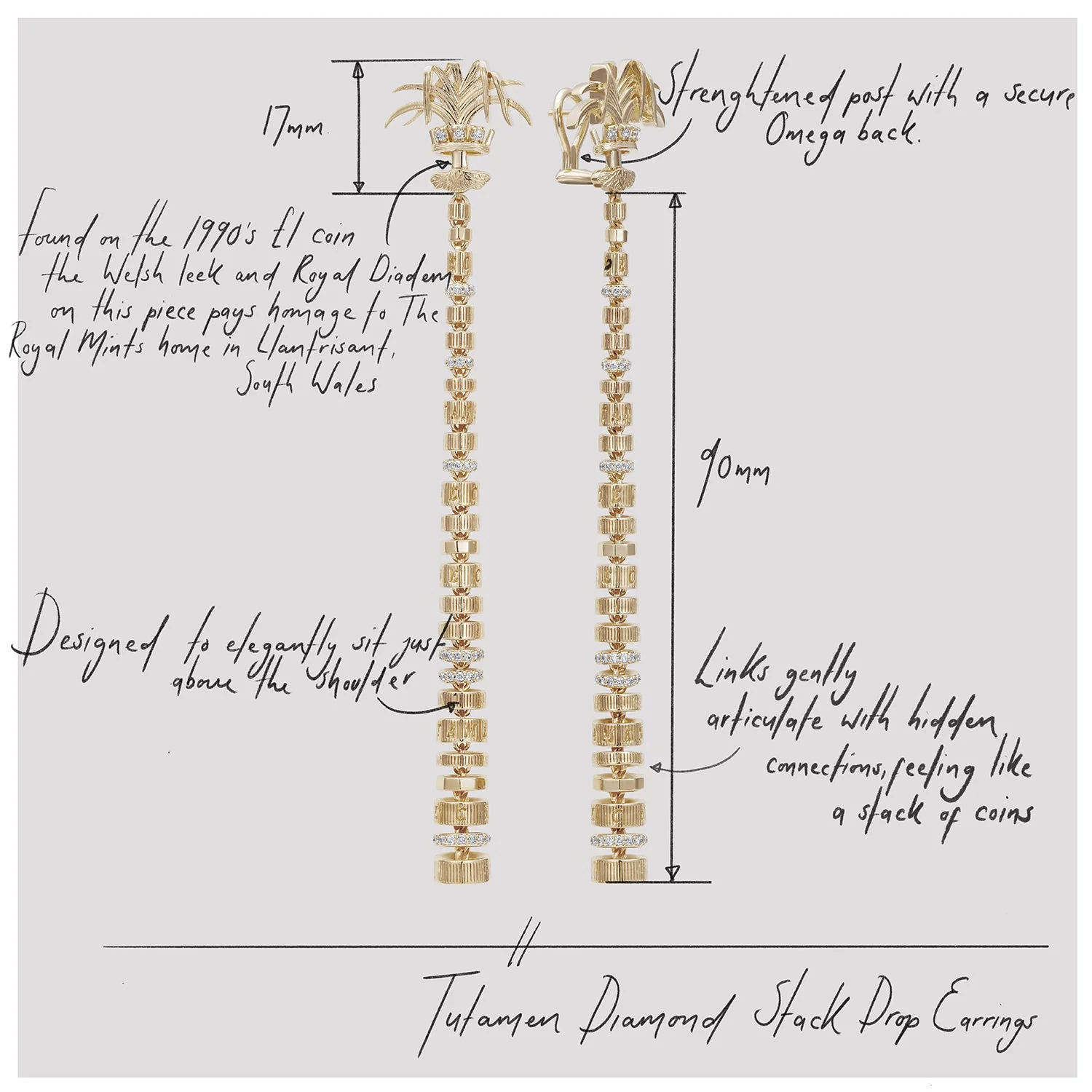 Tutamen Diamond Stack Drop Earrings 18ct Yellow Gold - Image 4
