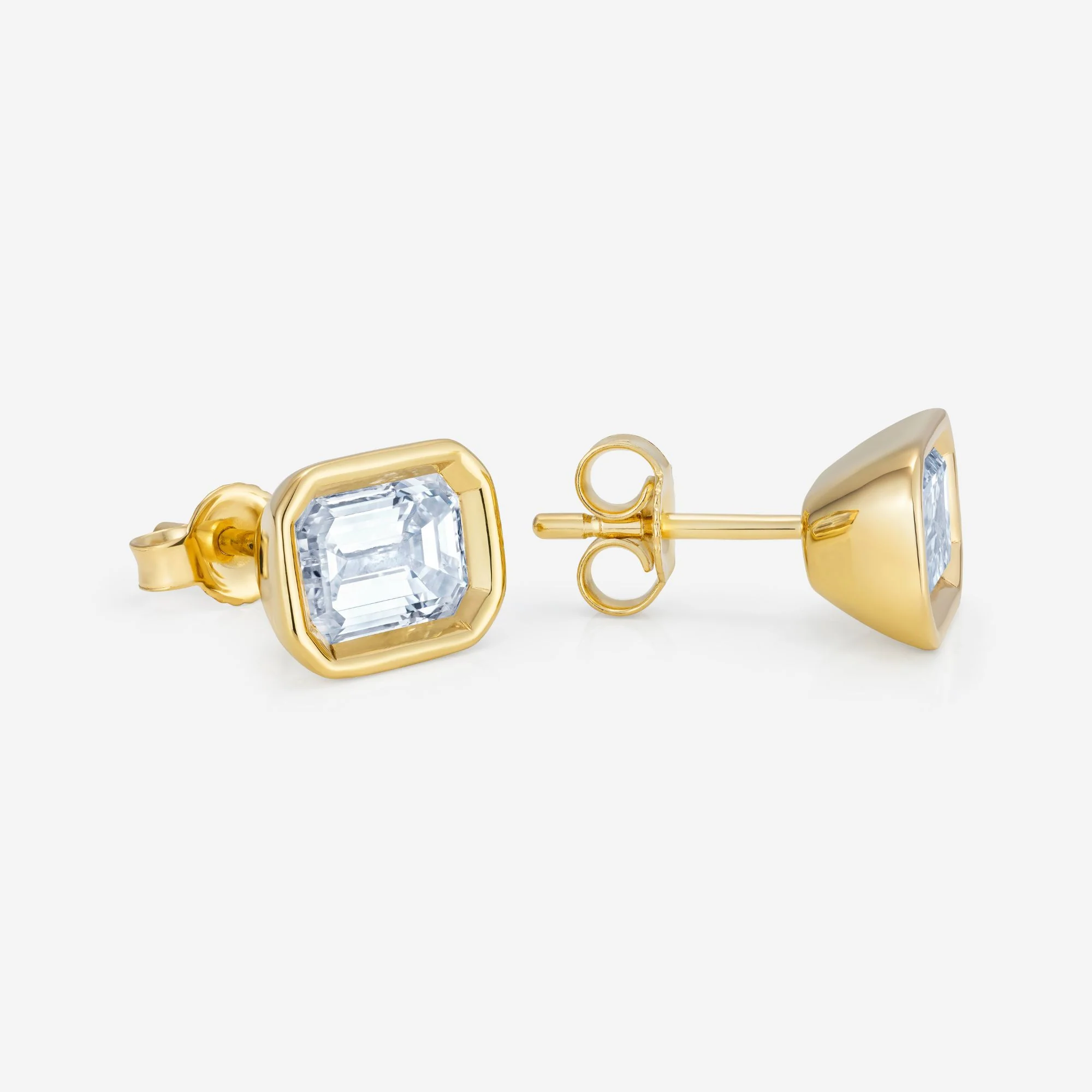 Frameset Emerald Cut Diamond Stud Earrings, 18ct Yellow Gold