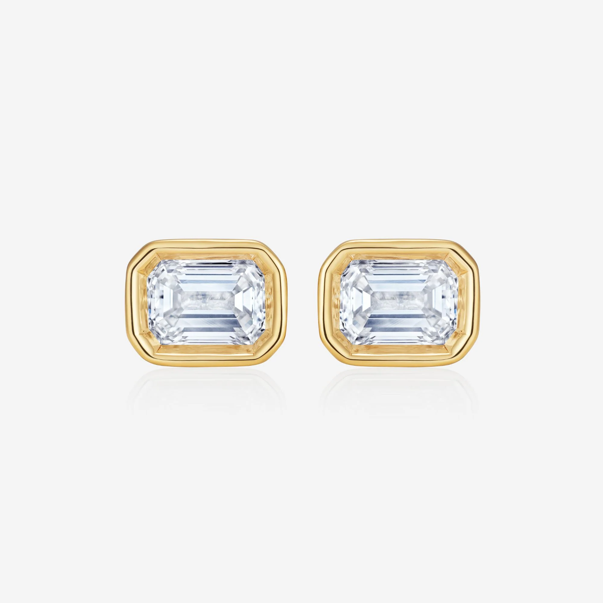 Frameset Emerald Cut Diamond Stud Earrings, 18ct Yellow Gold - Image 2