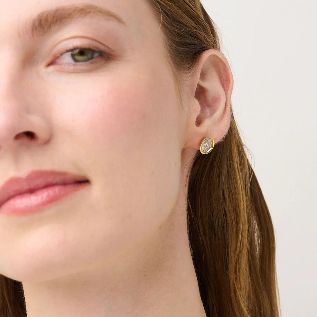 Frameset Oval Diamond Stud Earrings, 18ct Yellow Gold - Image 4