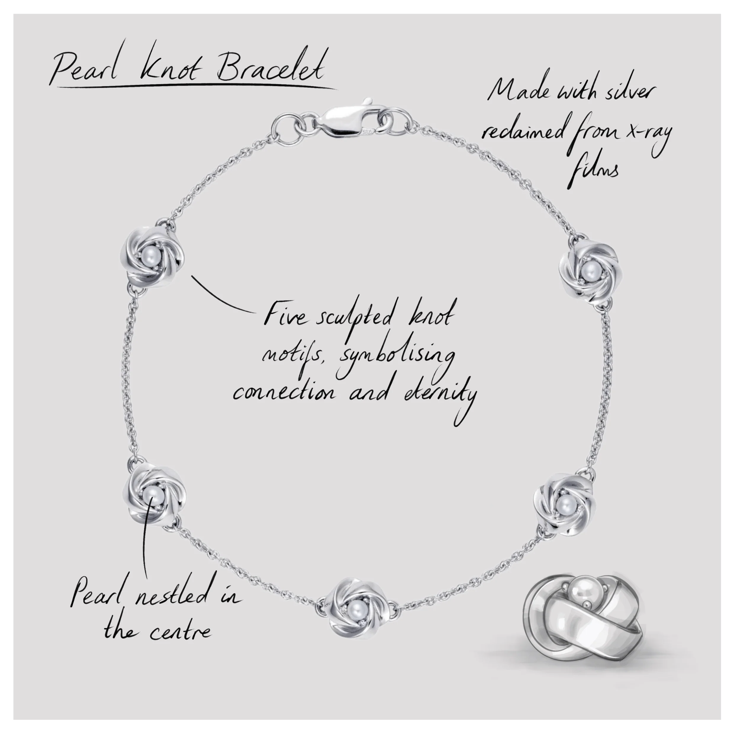 Pearl Knot Bracelet, 7.5 inch, Sterling Silver - Image 6