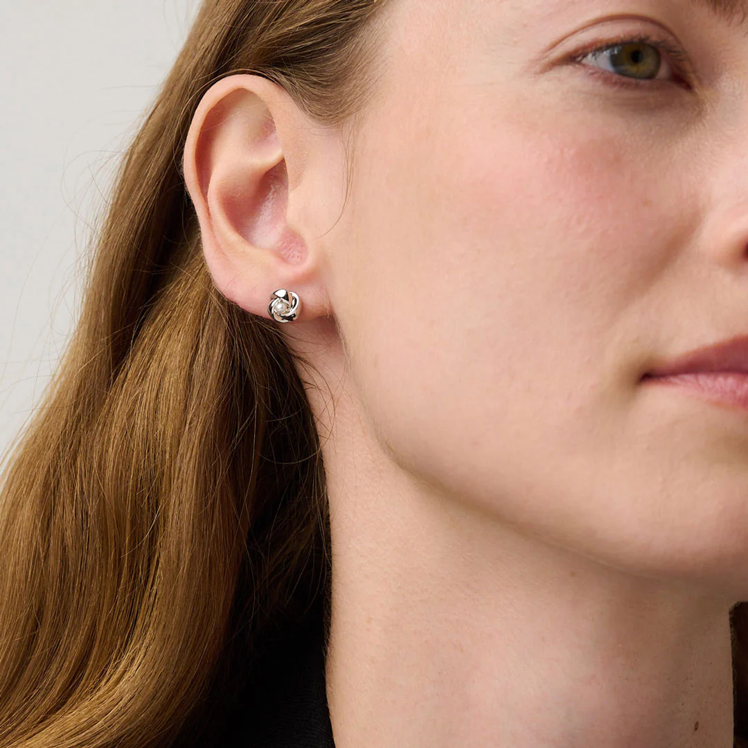Pearl Knot Stud Earrings, Sterling Silver - Image 3