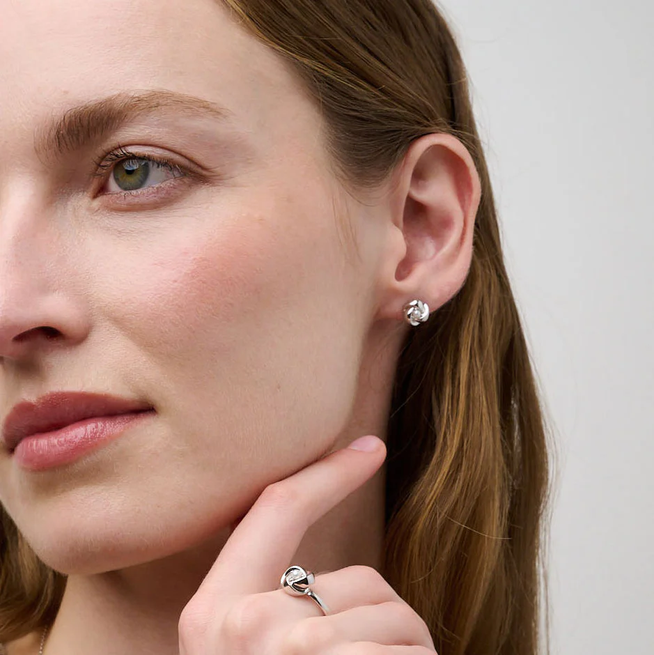 Pearl Knot Stud Earrings, Sterling Silver - Image 4