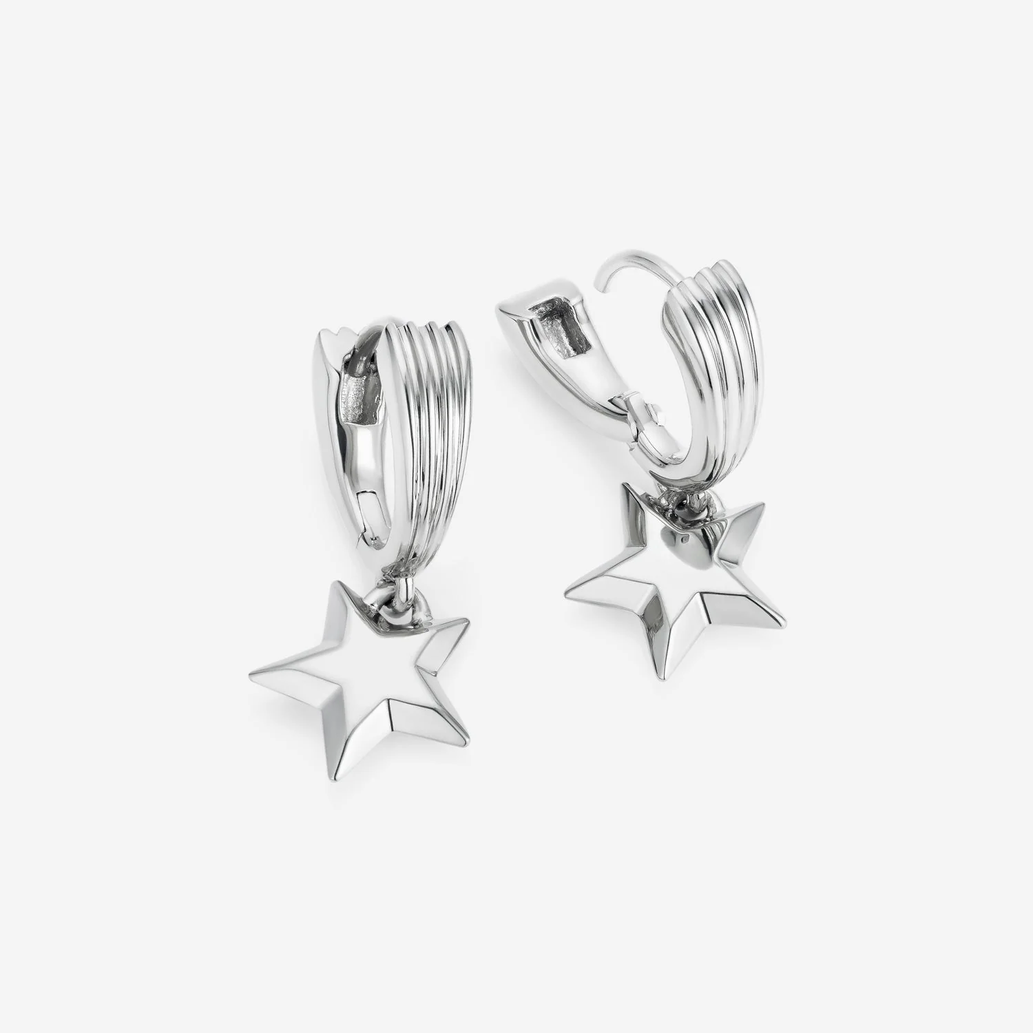 Shooting Star Drop Huggie Hoop Earrings Sterling Silver - Image 3