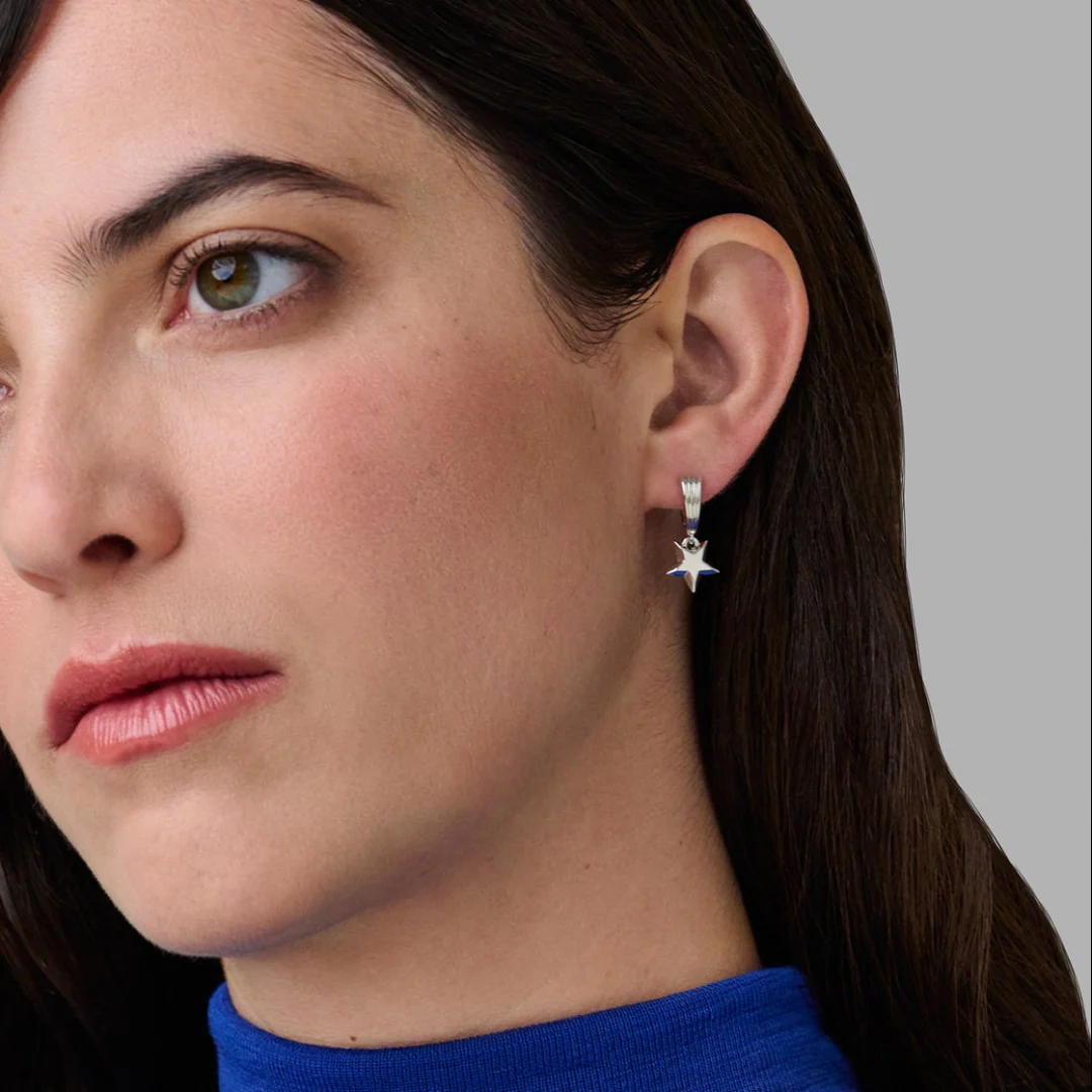 Shooting Star Drop Huggie Hoop Earrings Sterling Silver - Image 4