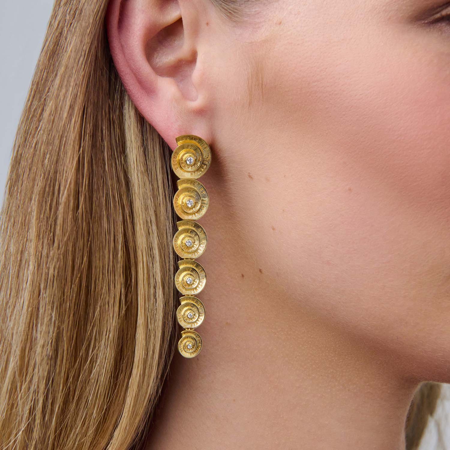 Tutamen Diamond Spiral Drop Earrings 18ct Yellow Gold - Image 4